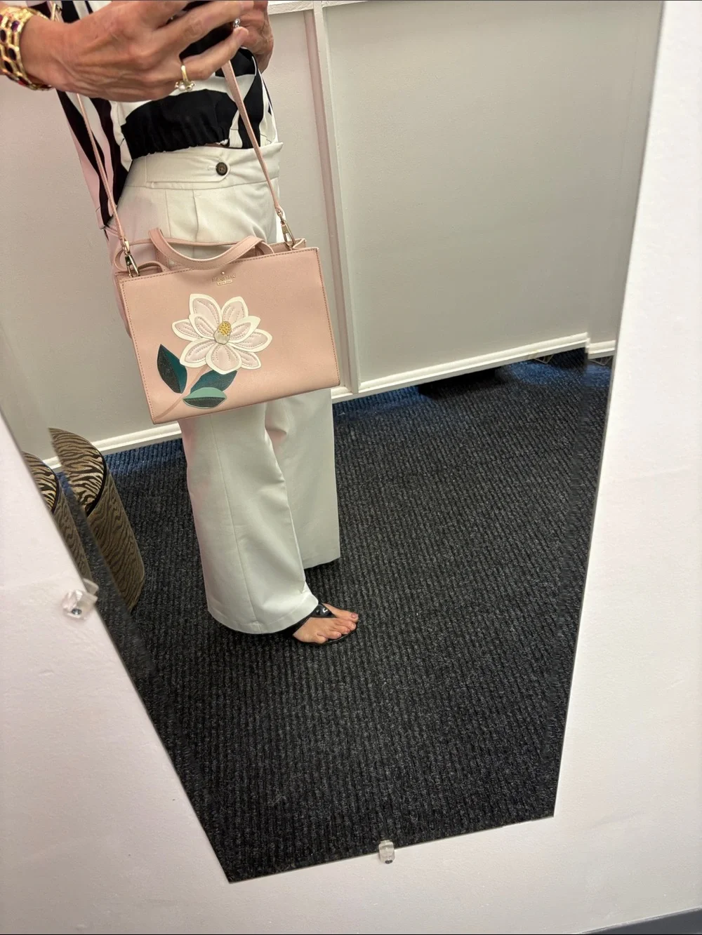 kate spade blush pink floral applique tote